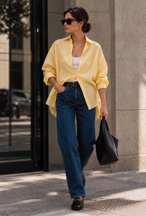Camisa Cuba Oversized em Linho Amarelo Butter