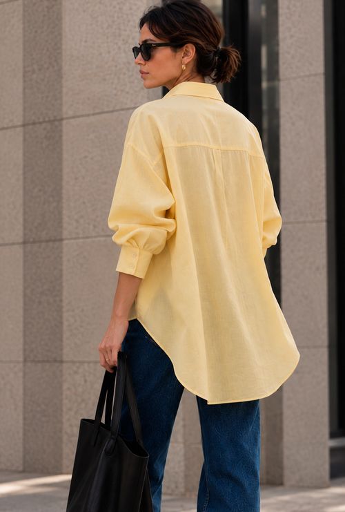 Camisa Cuba Oversized em Linho Amarelo Butter