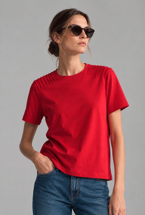 T-Shirt Mersin Em Algodão Egípcio Com Nervuras Vermelho