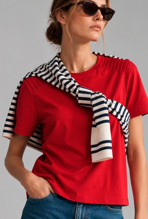 T-Shirt Mersin Em Algodão Egípcio Com Nervuras Vermelho