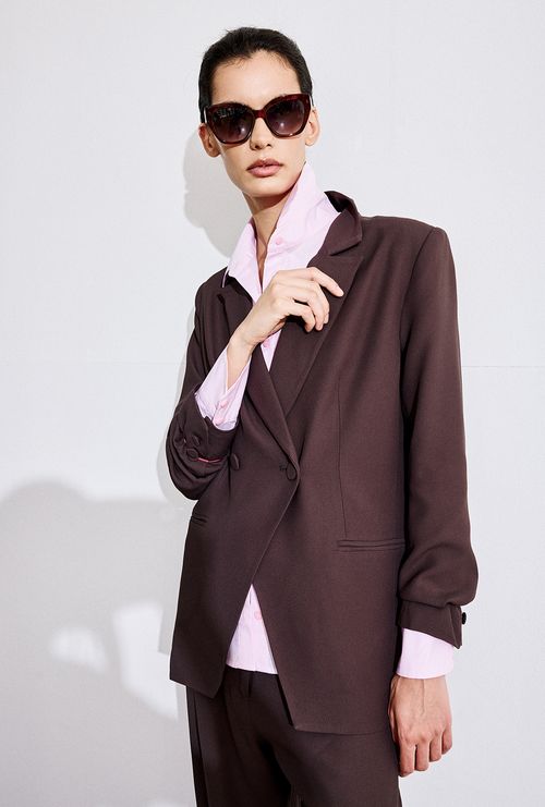Blazer Alfaiataria Crepe Patou Ninigo Marrom Cedro