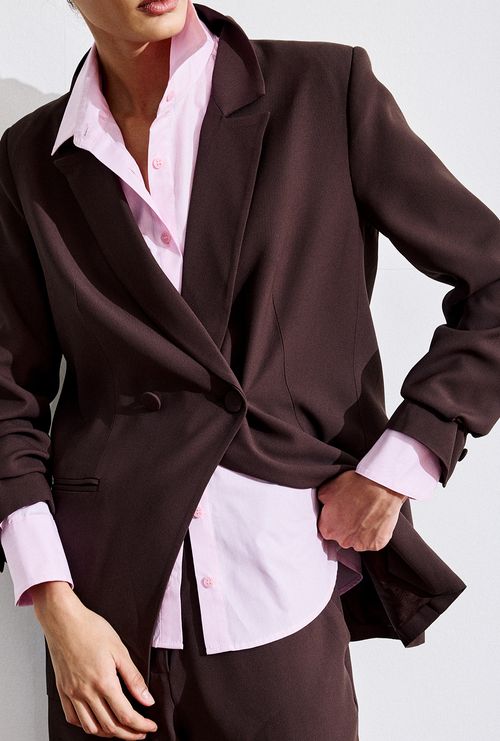 Blazer Alfaiataria Crepe Patou Ninigo Marrom Cedro