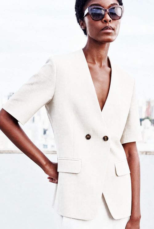 Blazer Nitri Manga Curta em Linho Off White