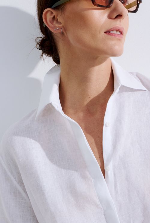 Camisa Cuba Oversized em Linho Off White