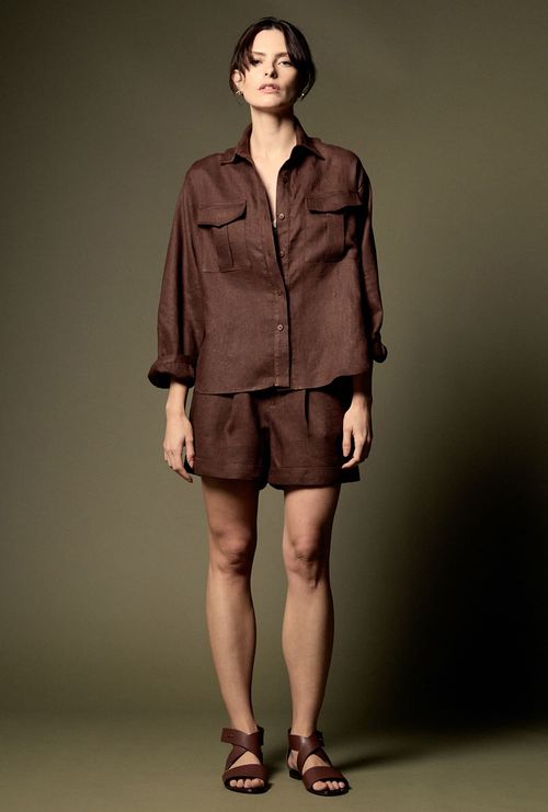 Shorts Marau Bolsos Embutidos Marrom