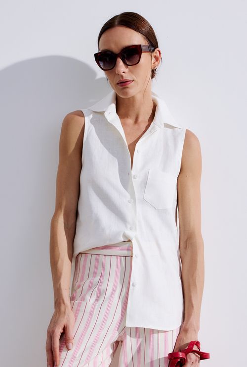 Camisa Regata em Linho Gambia Off White