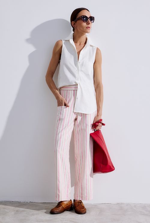 Camisa Regata em Linho Gambia Off White