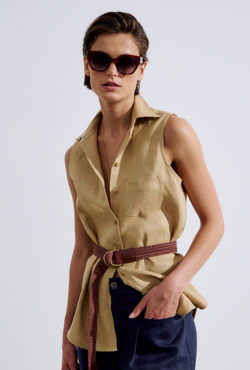 Camisa Regata em Linho Gambia Fendi