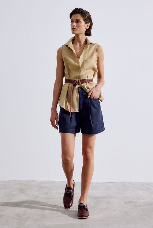 Camisa Regata em Linho Gambia Fendi